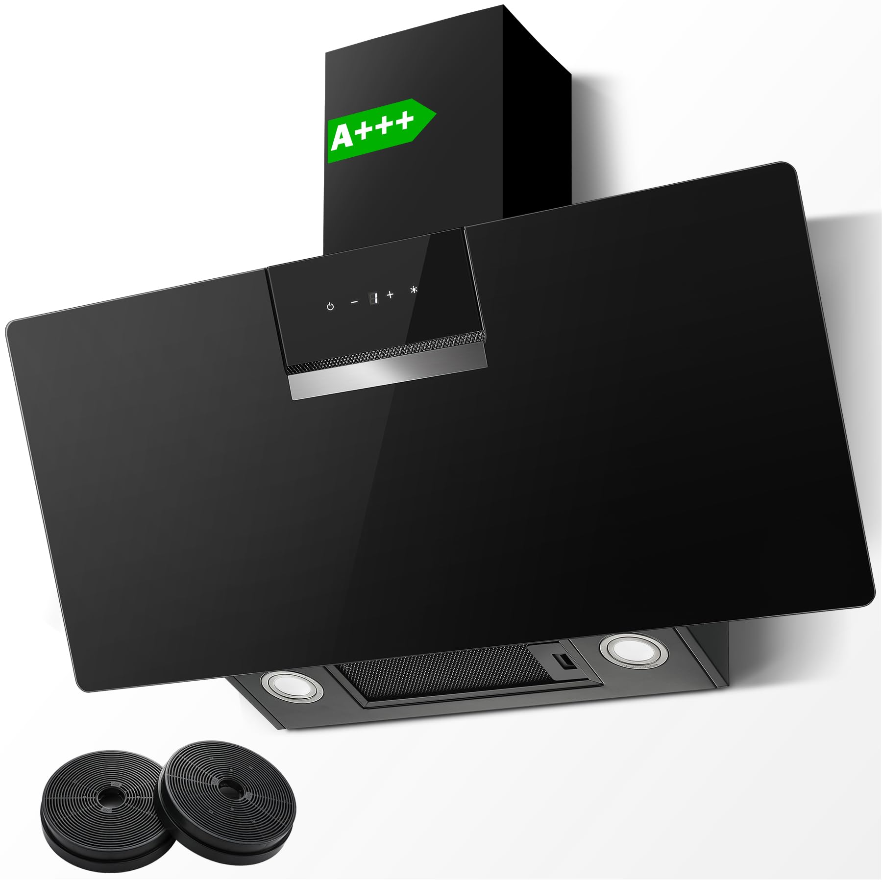 SNDOAS Campana Extractora 90 cm, 800 m³/h, Clase Energética A+++, 3 Velocidades + Modo Turbo, Panel Táctil, Filtro de Carbono Activado, Recirculación/Extracción, Negro