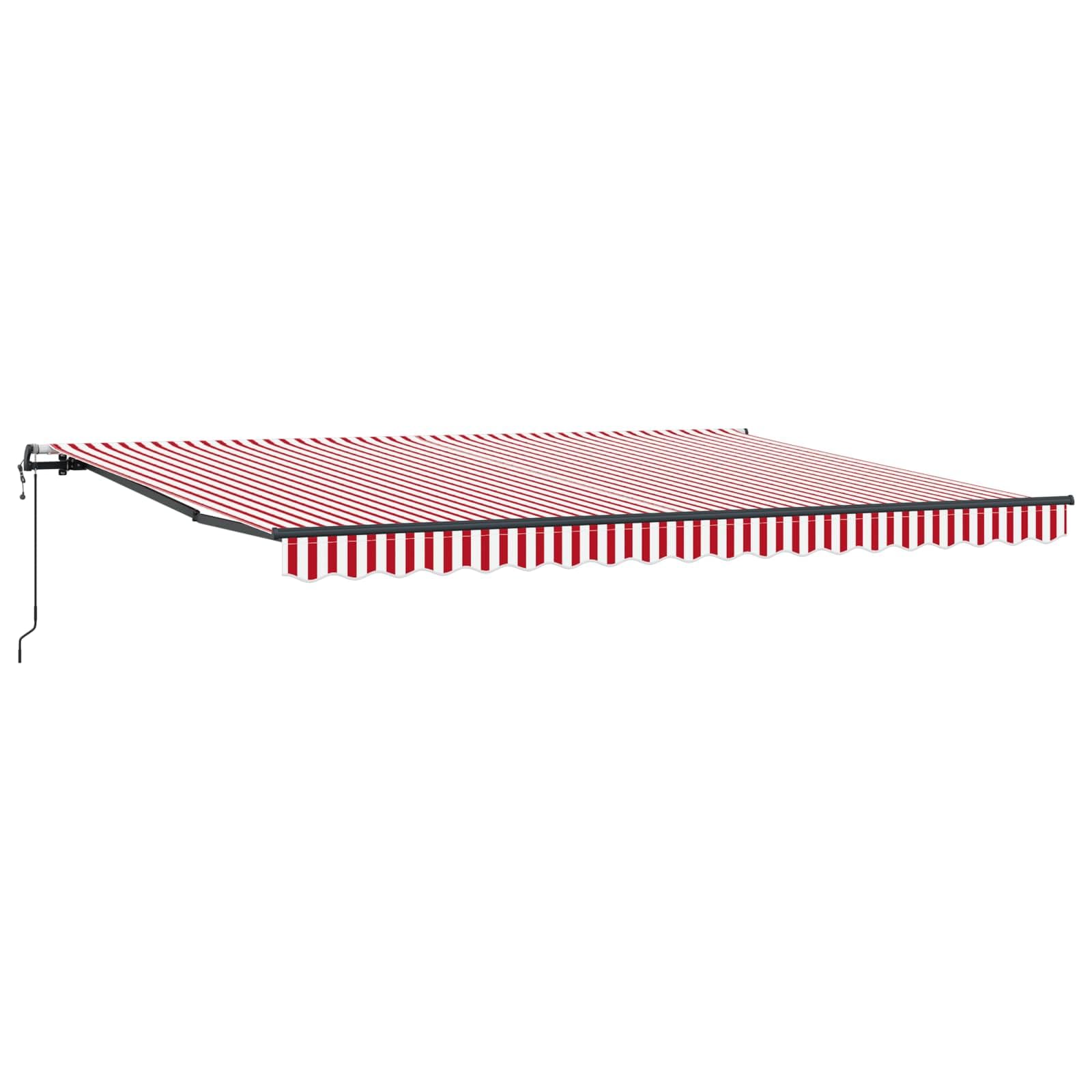 Gelenkarmmarkise Einziehbar Rot Weiß 450 x 350 cm | Stabiler Schattenspender mit Fernbedienung und robustem Gestell aus Aluminium für den Außenbereich im Garten.