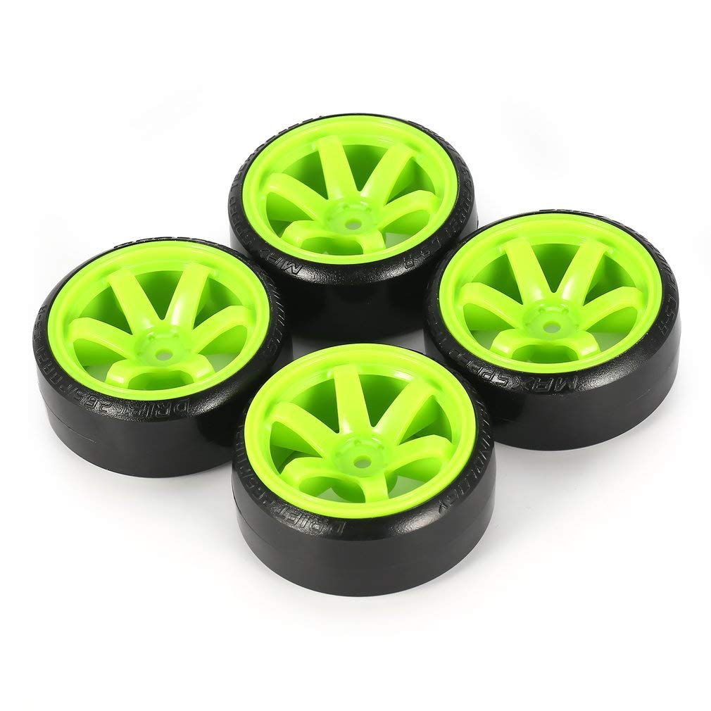 KINGCOO Lot De 4 Roues Et Pneus Drift 63mm – Jantes Plaquées Argent/Noir – Pour Voiture RC 1/10 Drift