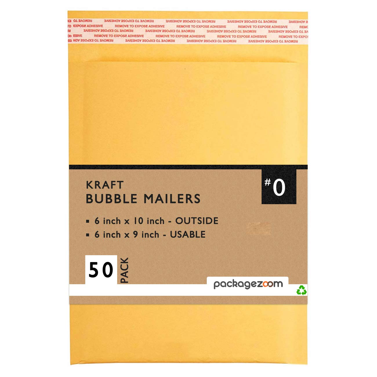 PackageZoom6x10 Kraft Bubble Mailers #0 Padded Envelopes 50 Pack