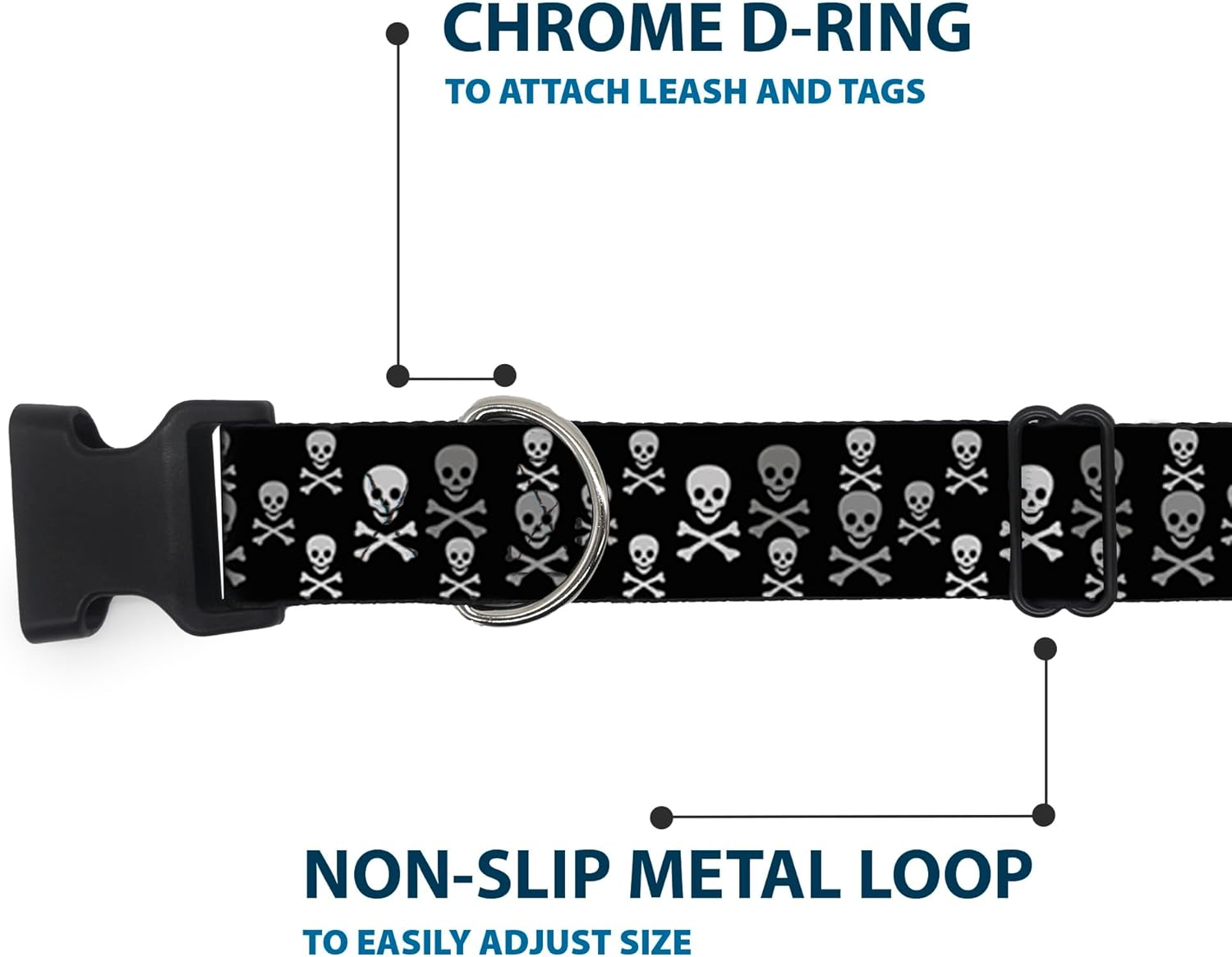Buckle-Down 16-23" Multi Skull Black/Gray Plastic Clip Collar, Wide Medium