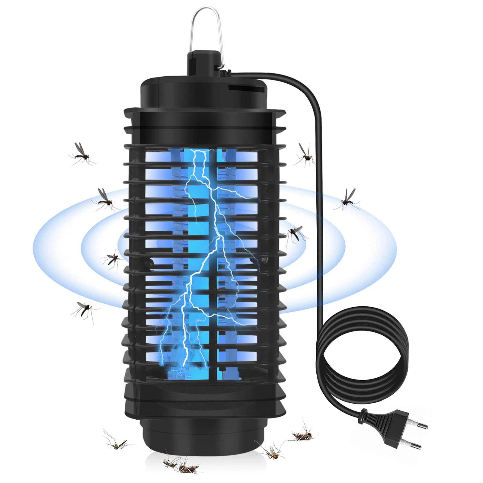 Lámpara Antimosquitos Electrico, UV Mata Mosquitos Electrónico, Atrapa Mosquitos, IPX5 Impermeable, Lampara Mata Mosquitos, Insectos de Uso Interior y Exterior, Color Negro