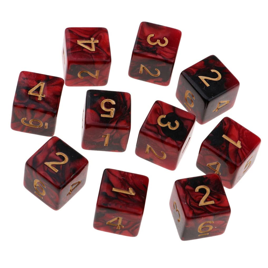 Yiotfandoll 10PCS Polyhedral Dice D6 Dice 16mm Acrylic 6 Sided Dice Double Colors Game Dice for RPG MTG DND Dice Table Games (Red Black)