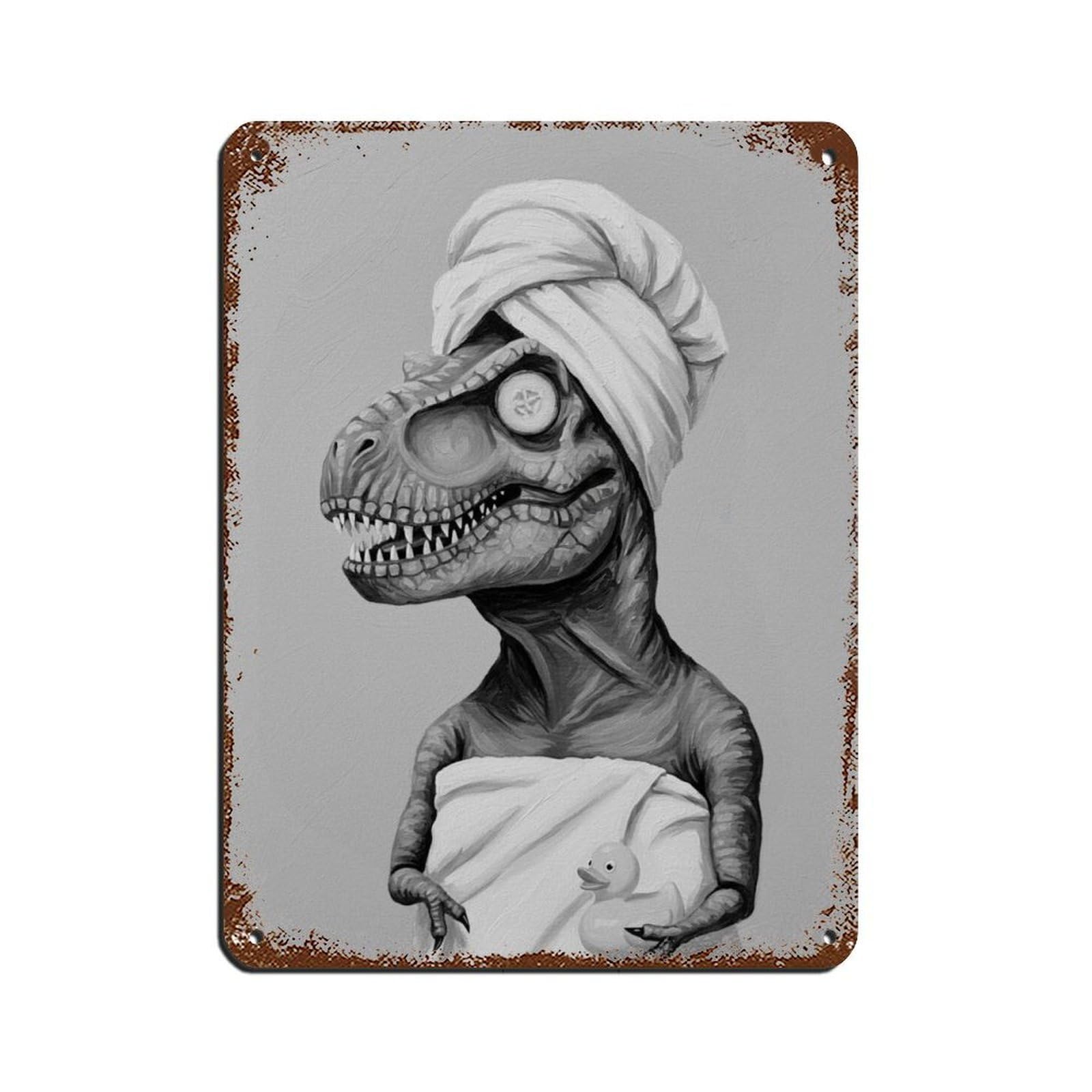 Bathroom Spa Art, Dinosaur T-Rex Tin Sign Vintage Metal Pub Club Cafe Bar Home Wall Art Decoration Poster Retro 12x16inch(30x40cm)