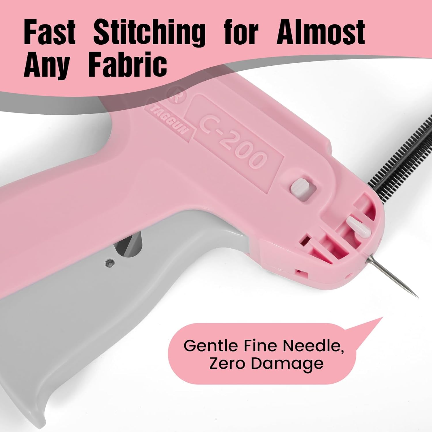 Stitch Gun for Clothes, Quick Clothing Fixer, Tagging, Sewing Kit Includes 5 Needle, 1000 Black Fasteners & 1000 White Fasteners(Pink-White) - Image 3