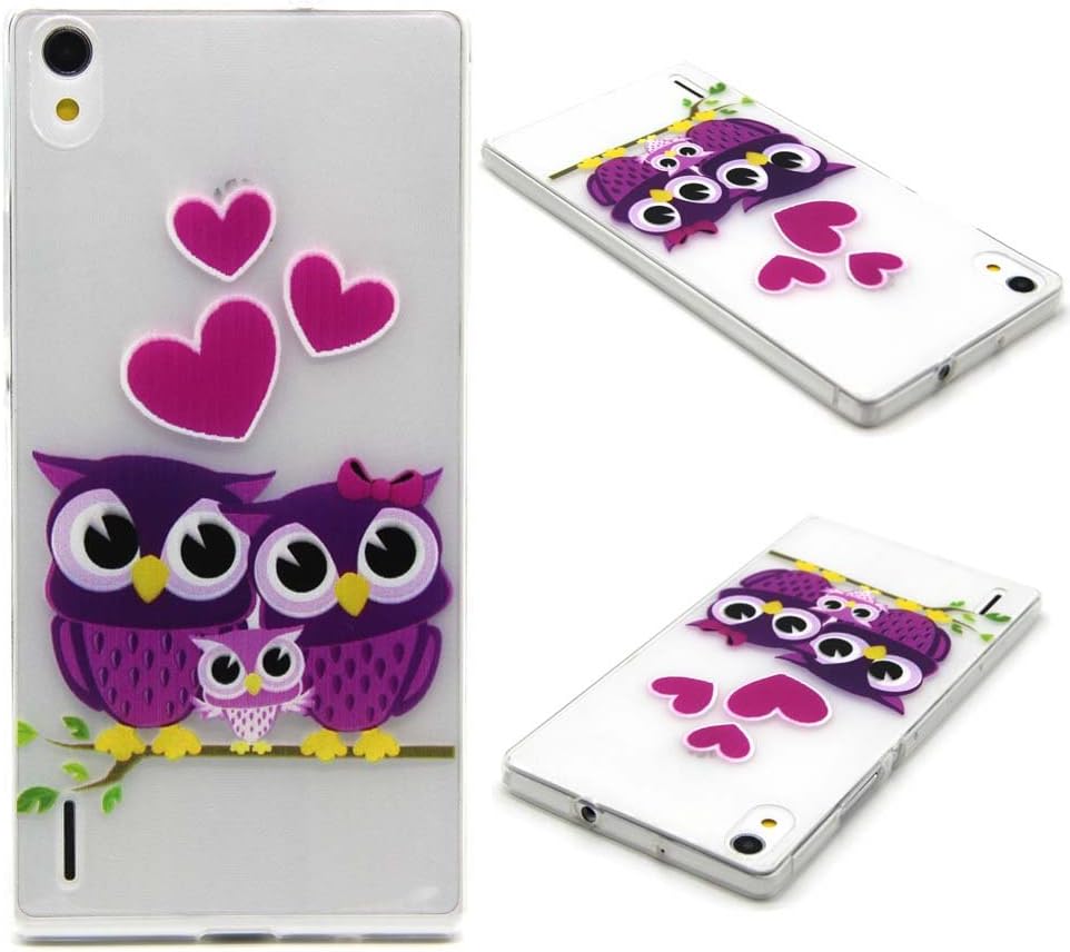 P7 Case, Huawei Ascend P7 Case,Ascend P7 Extra Slim Fit Case,Huawei P7 Rubberized Cases, P7 Armor Hybrid Bumper Case,Huawei P7 Non-Slip Shock Absorbent Back Cover, Ahgao Fashion Relief Paint Pattern Soft TPU Gel Skin Protection for Huawei Ascend P7 - Owl families
