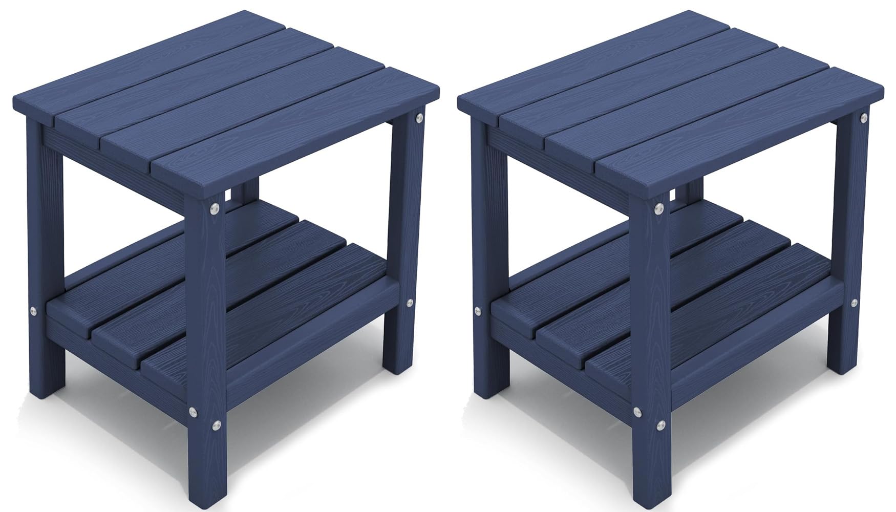 KINGYES Outdoor Side Table Set of 2, Double Layer Adirondack End Table- Navy