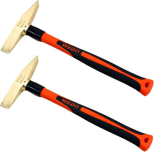 Miniatura 9 de WEDO Juego de martillo de soldadura de latón de 2 piezas, 5.29 oz+10.58 oz, mango de madera, martillo escalador, martillo astillado, forjado a