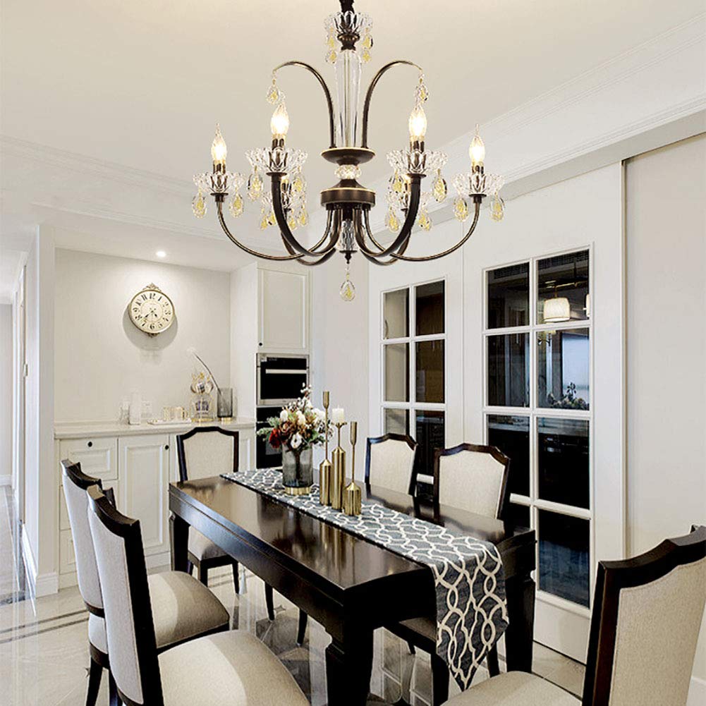 Während Lighting,E14 Amerikaner Prägnant Eisenkunst Kronleuchter Beleuchtung,Wohnzimmer Esszimmer Schlafzimmer Kleidung Store Licht,Kreativ Kerze Kristall Kronleuchter Lichter-Schwarzes gold 6 kopf