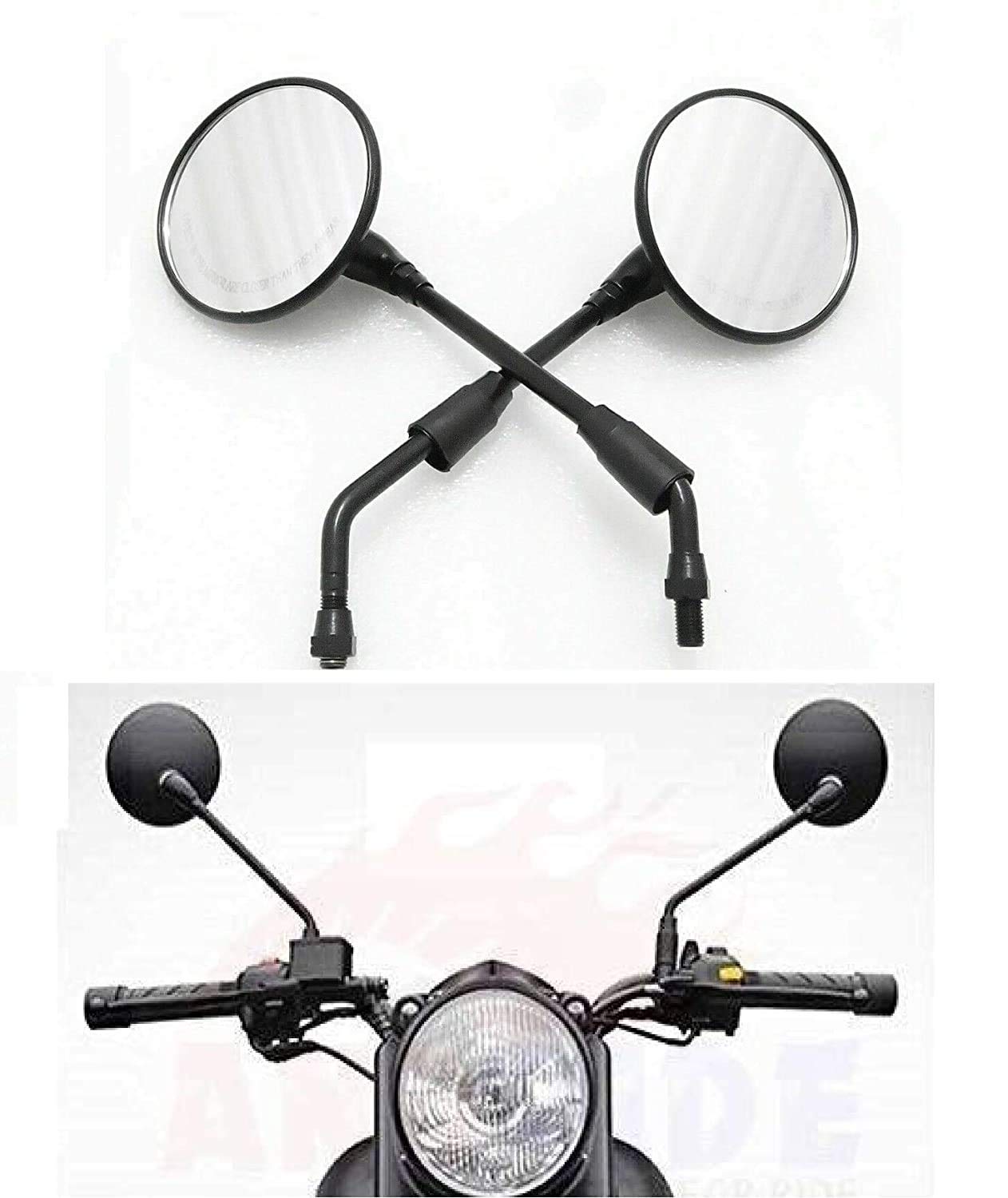 Bike Rear View Mirror Set Round Shape Black Heavy Quality Material for Bullet Classic, Electra, Thunderbird Models