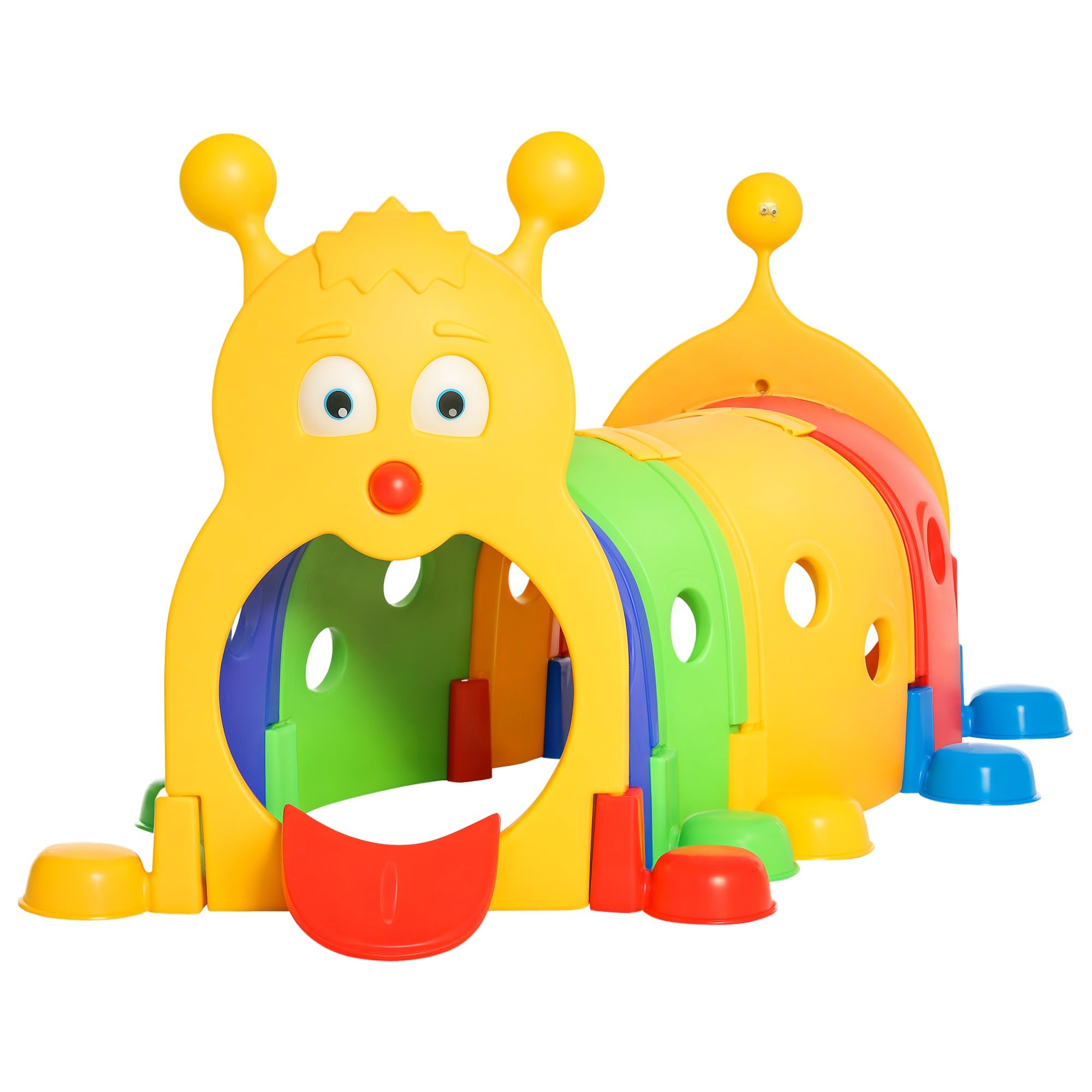 Qaba Caterpillar Play Tunnel for Toddlers, Indoor, 4 Sections, Multicolored