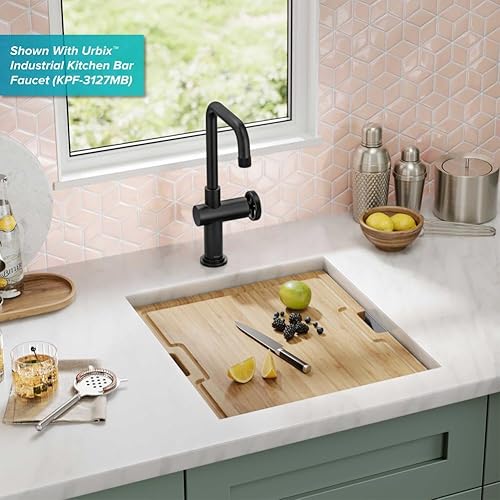 Miniatura 3 de Kraus KWU111-17 Kore - Fregadero de cocina o bar con estación de trabajo y cuenco individual calibre 16, con reborde integrado y accesorios (5