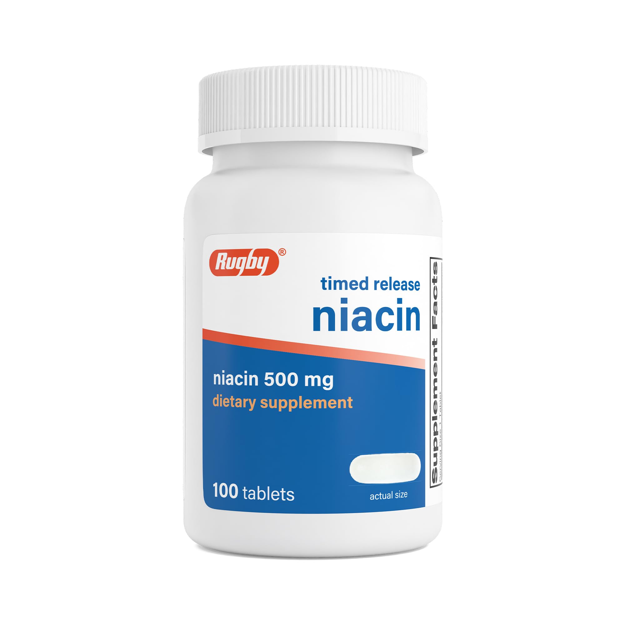 Rugby Timed-Release Niacin 500mg with 28mg Calcium, 100 Tablets (1-Pack) 100 Count (Pack of 1)