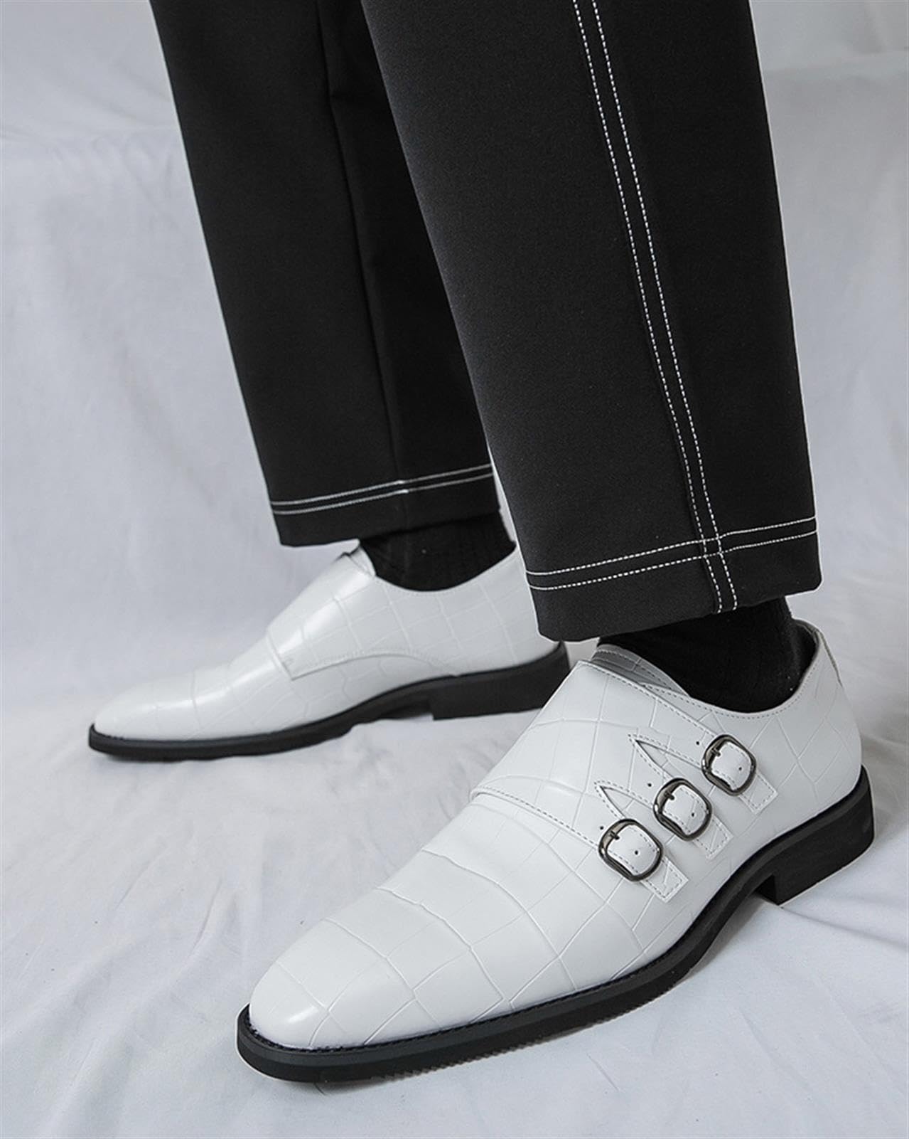Zapatos de Vestir Hombre Hebilla Monje Piel Estampado Cocodrilo Triple Hebilla Mocasines Formales Boda Oficina Negocios