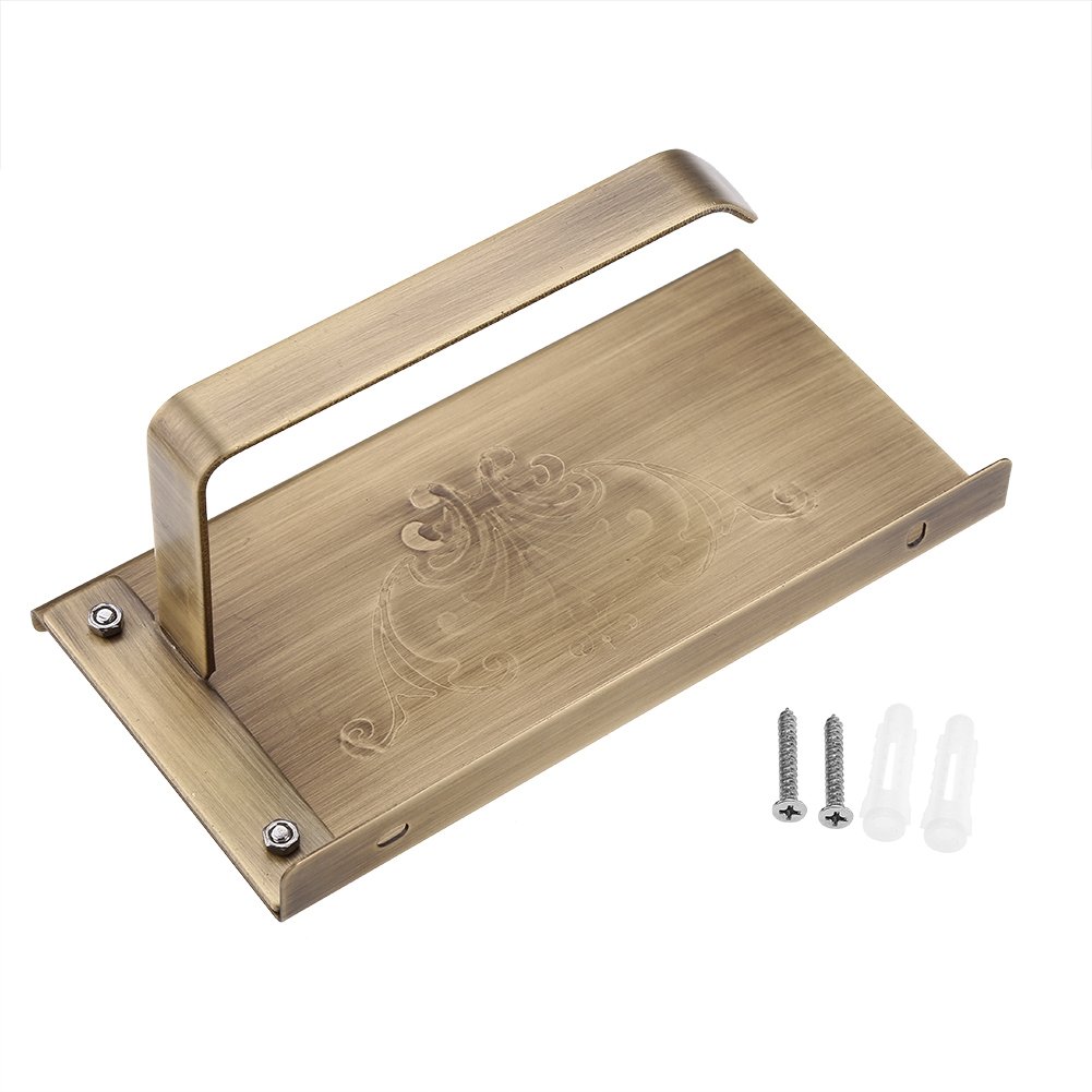 Qinlorgo Sevenyou Paper Holder, Antique Vintage Brass Toilet Bathroom Paper Holder With Phone Shelf Wall Mounted(Antique)