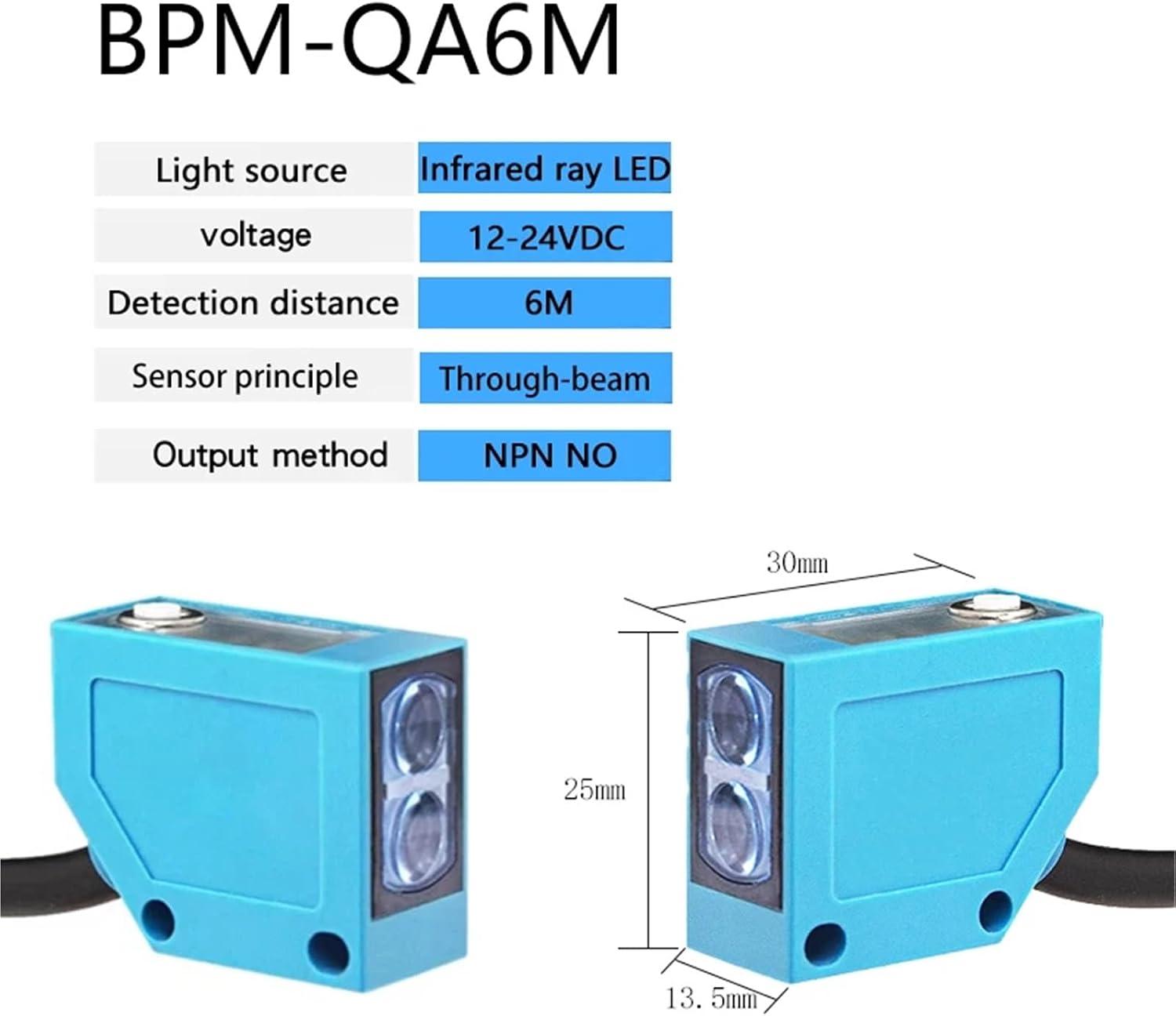 Detection Distance 6m Square Optical Sensor Four Wire NPN PNP Through-Beam Switch(BPM-QA6M)