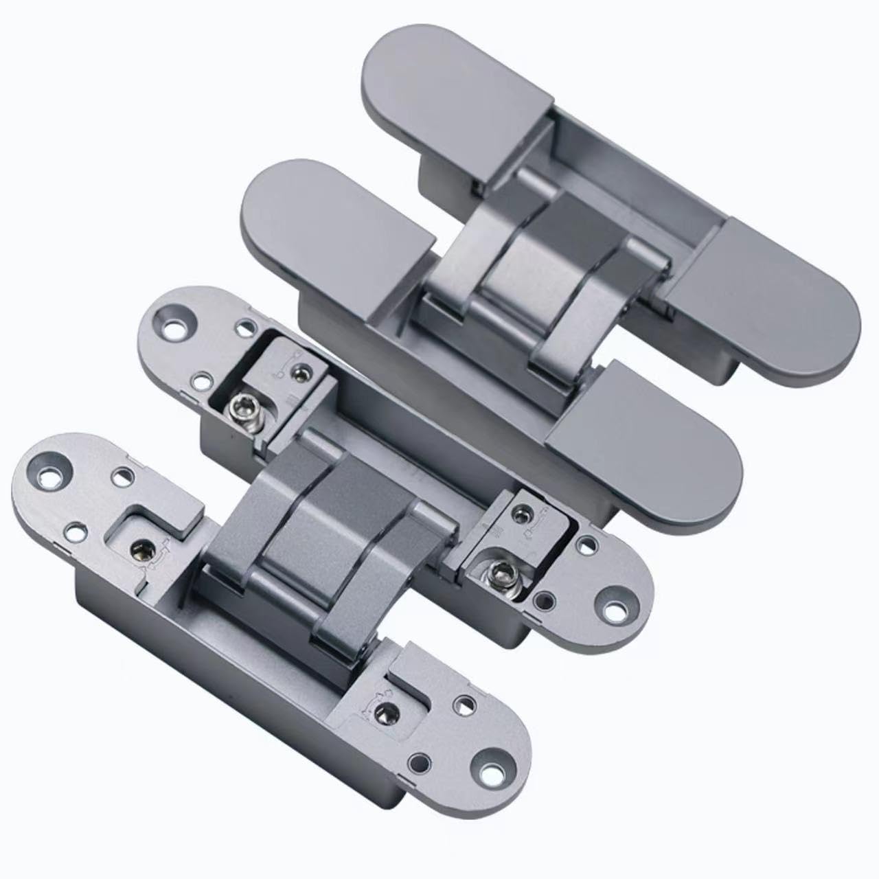 MengshiHidden Door Hinges for Secret Door 180 Degree Heavy Duty Invisible Hinges 3D Adjustable Conceal Butt Hinges (Silver, Load Capacity 133lb/60kg)