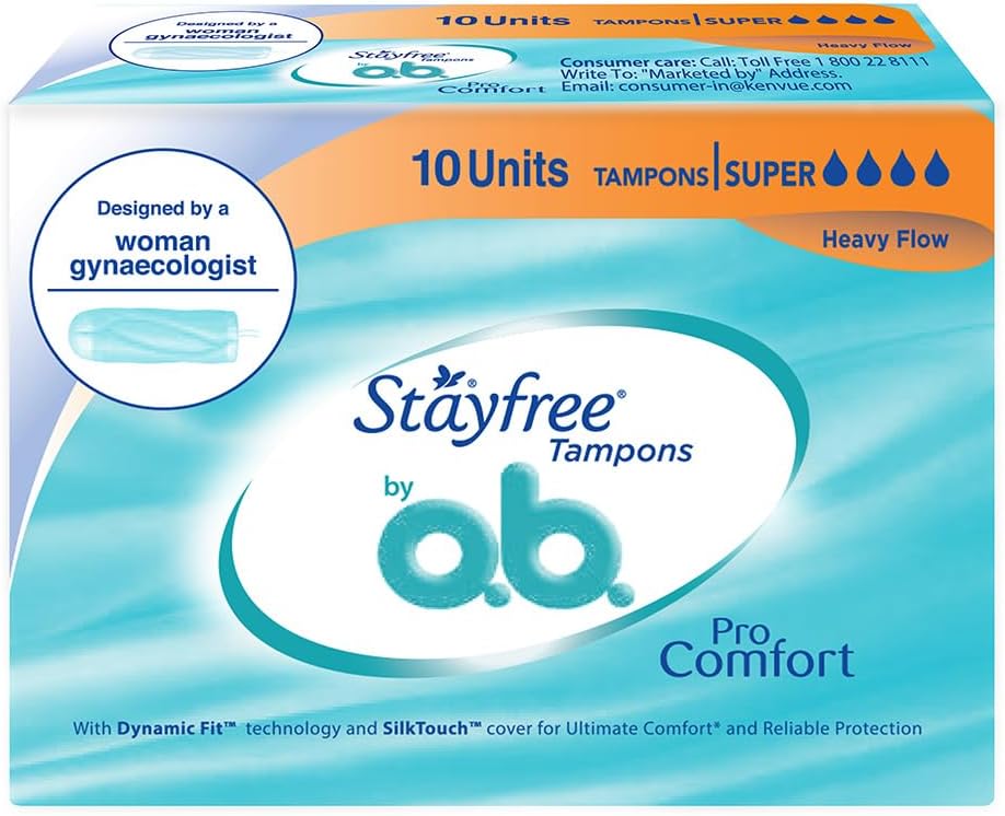 Tampons by OB| Heavy flow|10 piece| Dynamic Fit Technology| Rashfree| No skin irritation| Upto 100% leakage protection| Silk touch technology| Stain free