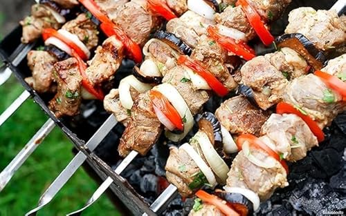 Grillspieße Schaschlikschpieße aus Edelstahl, Extra Breit: 1 cm (20 St, 50 cm) Fleischspieße Schampur Kebab Grillzubehör für Mangal Grillbesteck Grillzubehör, BBQ Spieße, Skewers, Schaschlik, Kebap
