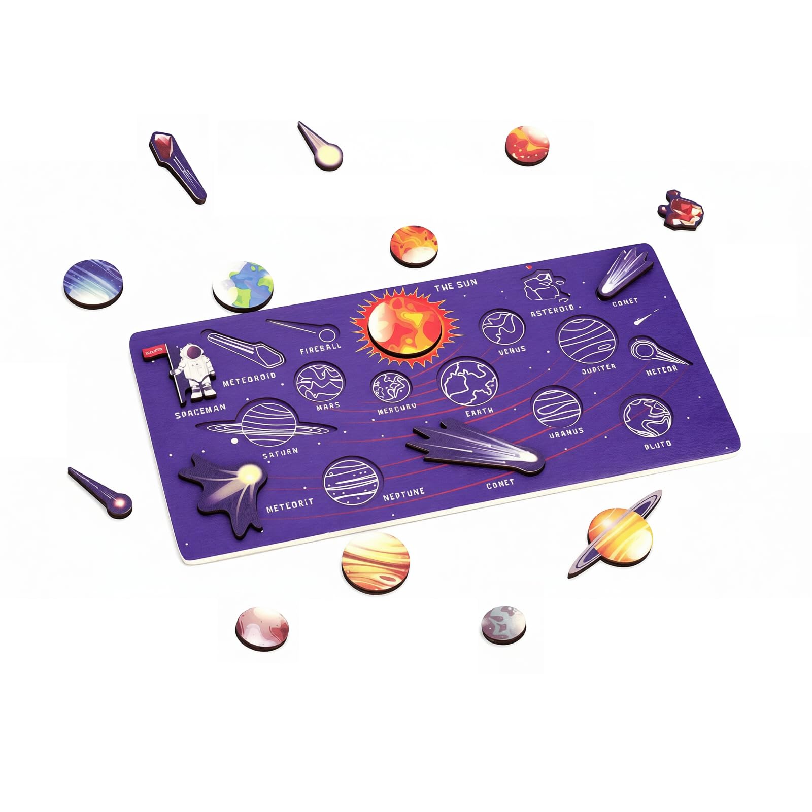 Wooden Solar System Puzzle for Kids, 11.8 x 8.8 in, Educational Toy, Develops Spatial Awareness and Hand-Eye Coordination (interstellar)