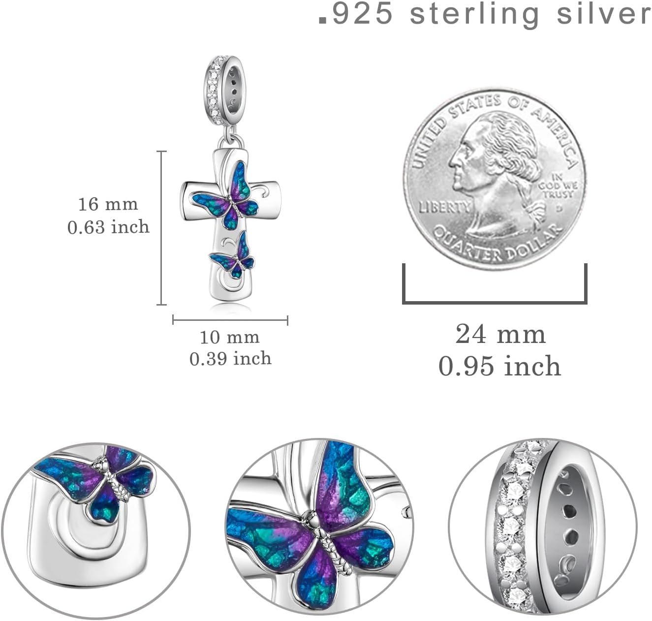 Cross Charm 925 Sterling Silver Butterfly Cross Charm Christian Jewelry Gifts for Women - Image 4
