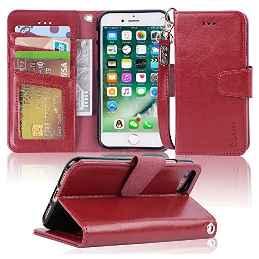 Arae Case for iPhone 7 / iPhone 8 / iPhone SE 2020, Premium PU Leather Wallet Case with Kickstand and Flip Cover for iPhone 7 / iPhone 8 / iPhone SE 2nd Generation 4.7 inch - Wine red
