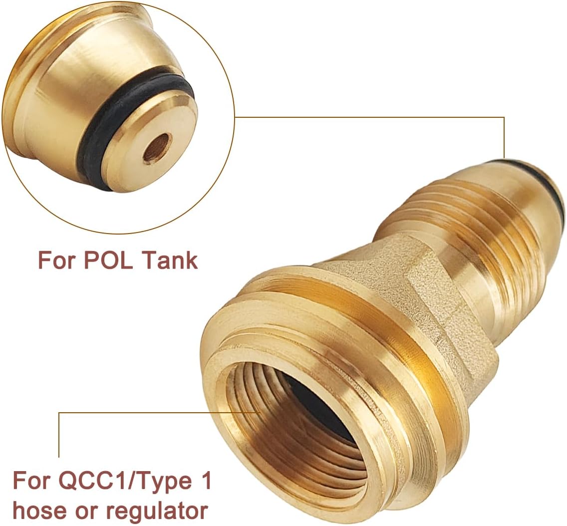 POL to QCC1 Propane Tank Adapter, Old to New, with 10 Pcs Propane Tank O Rings, Propane Adapter Fittings, Propane Hose Adapter, Converts POL LP Tank Service Valve to QCC1 / Type1 Hose or Regulator