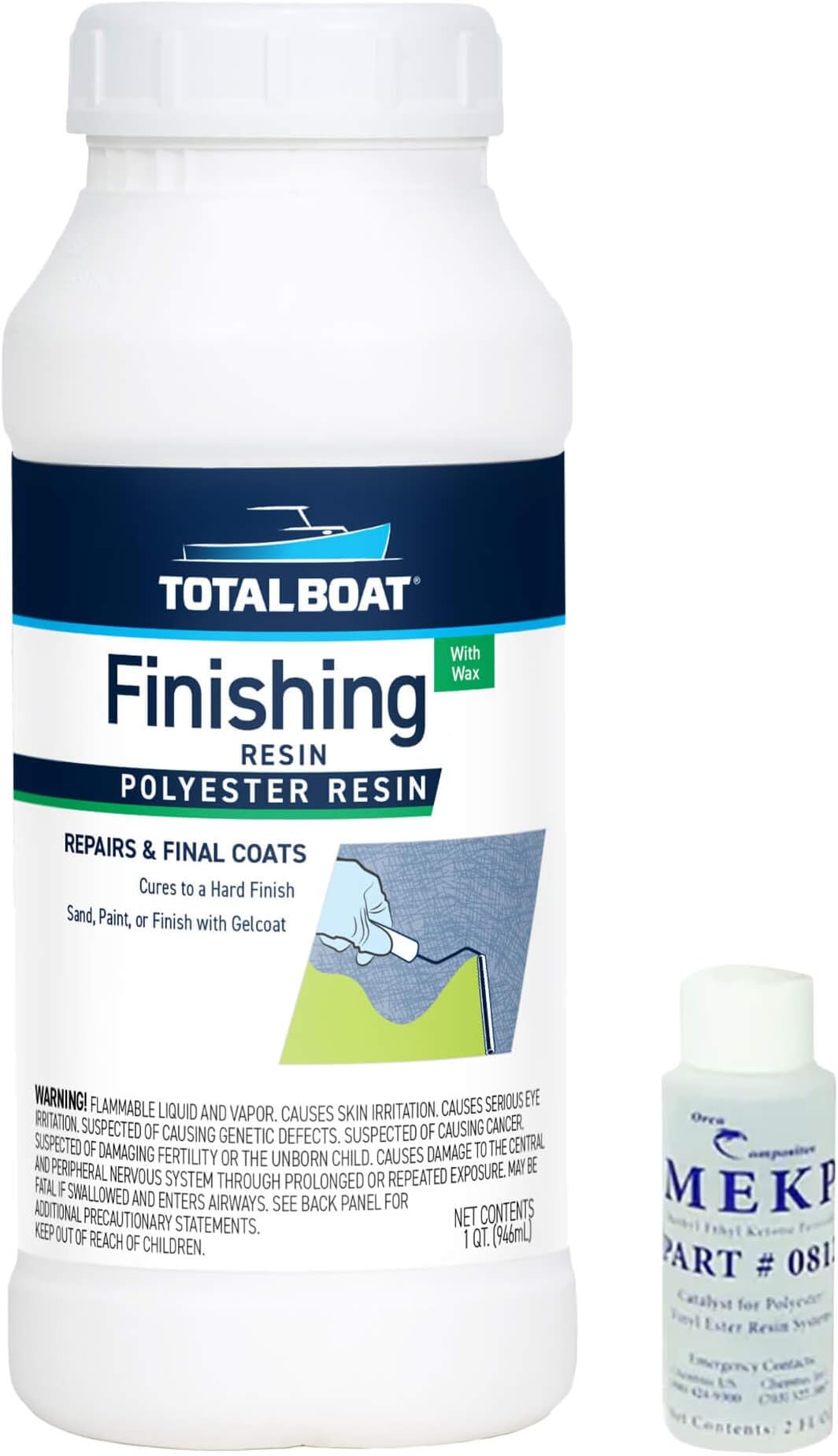 TotalBoat Polyester Finishing Resin - Marine Grade Fiberglass Resin with Wax for Boat and Surfboard Building and Repair (Quart)