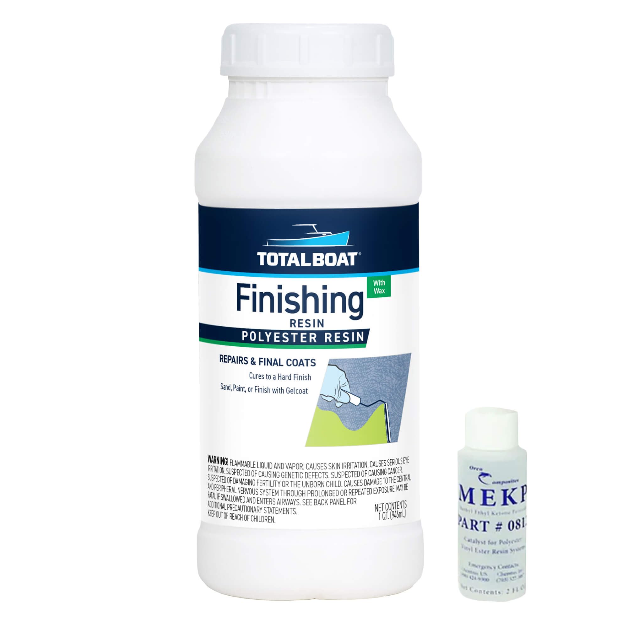 Polyester Finishing Resin - Marine Grade Fiberglass Resin with Wax for Boat and Surfboard Building and Repair (Quart)