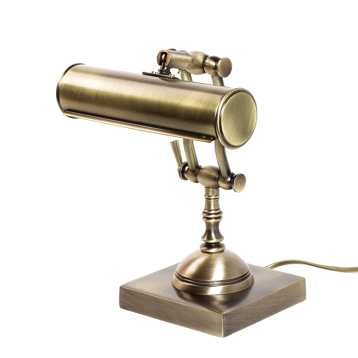 Licht-Erlebnisse Bankerleuchte Echt-Messing in Bronze glänzend Büro Arbeitszimmer H:26 cm E14 Handarbeit Vintage schwenkbare Tischlampe Wohnzimmer