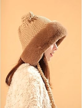 Cute Cat Ears Knit Hat with Ear Flap for Women with Sherpa Lined