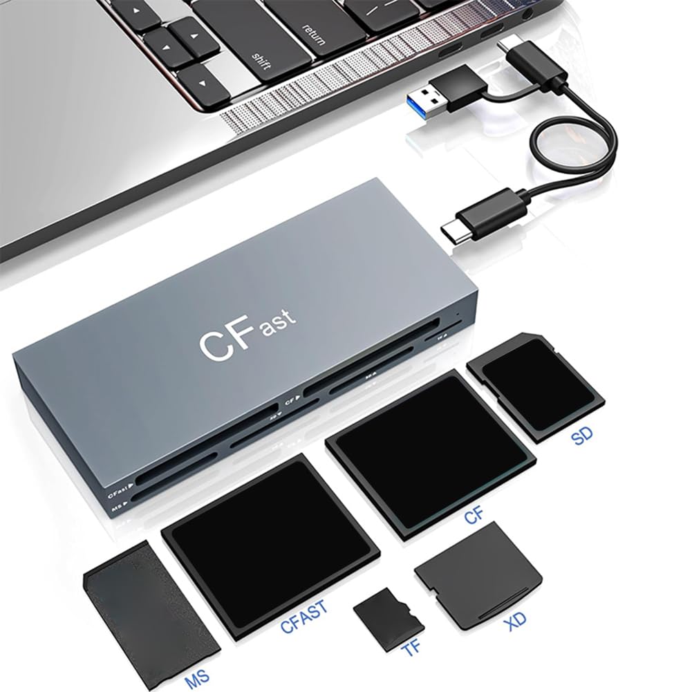 CFast - Lector de tarjetas USB C multifunción 6 en 1 de 5 Gbps para lector de tarjetas CFast/CF/MS/SD/TF/XD