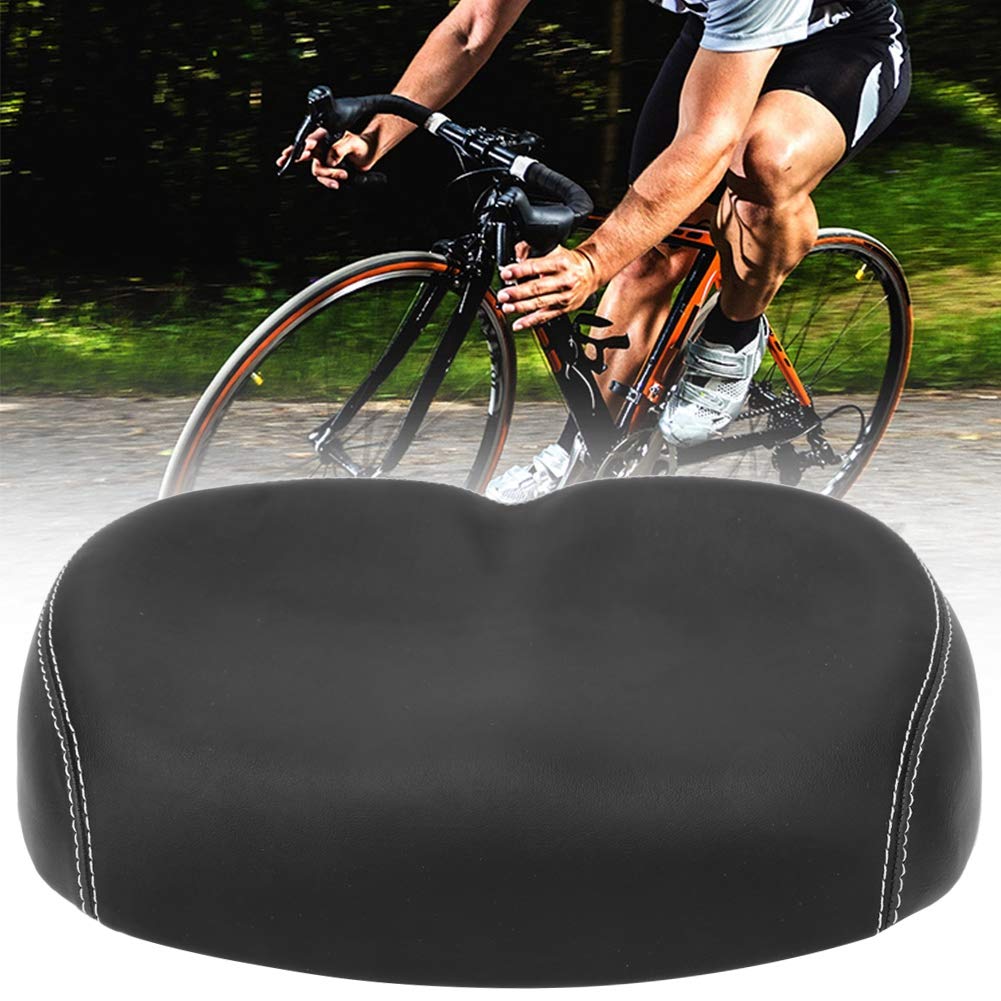 MAGT Sillín Bicicleta Amortiguador, Asiento de Bicicleta de Cuero PU Suave y Cómodo Widen Amortiguador de Bicicleta de Amortiguación Transpirable para Bicicleta de Carretera de Montaña(Negro)