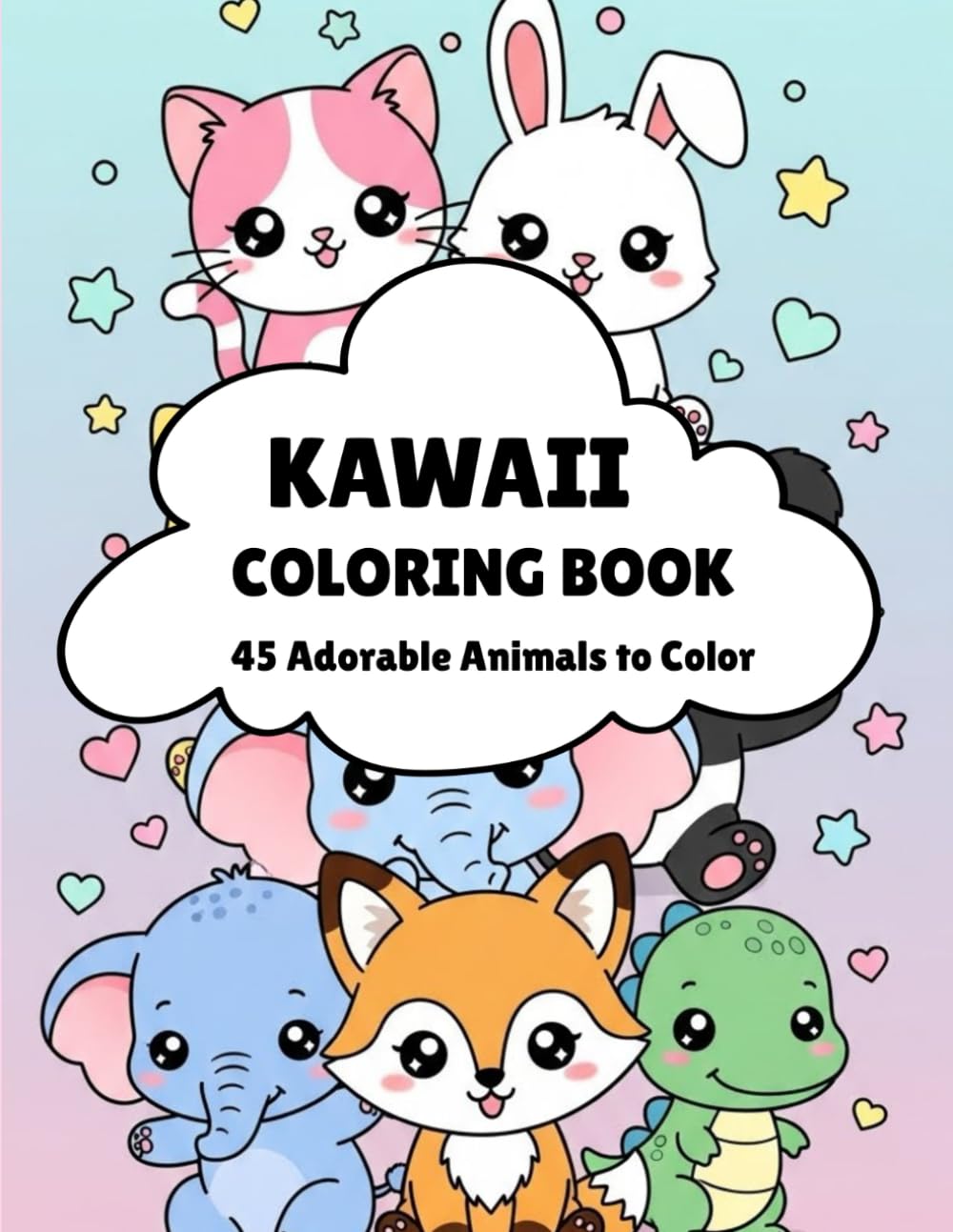 Kawaii Animals Coloring Book: 45 Adorable Animals to Color