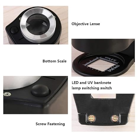 30X Handheld Rechargeable Magnifying Glass Jewelers Loupe with Light, 6 LED Desktop Metal Magnifier Portable Eye Loop for Textile Optical Jewelry Coins Currency Stamps