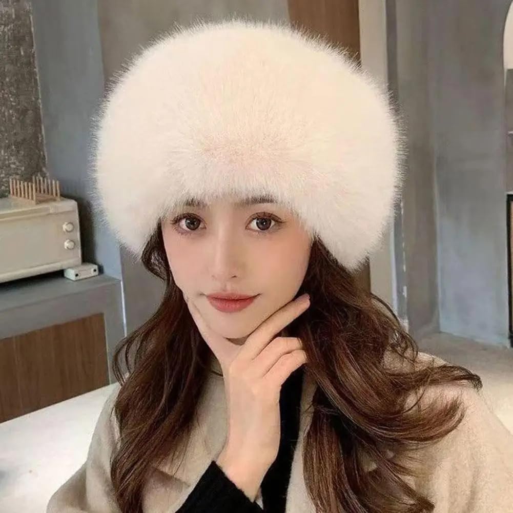 Winter Faux Fur Hat for Women, Fluffy Soft Thick Plush Cap for Outdoor