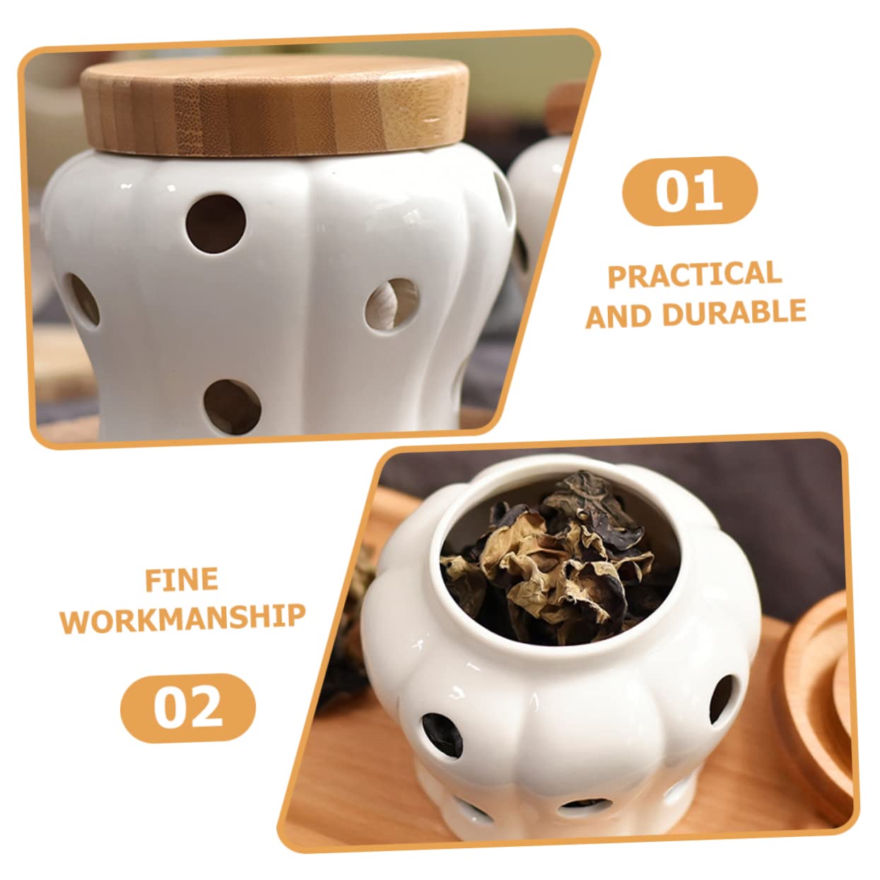 DECHOUS Garlic Holders Vented Garlic Keeper Bamboo Lid Large Ceramic Storage Jar for Kitchen Supplies