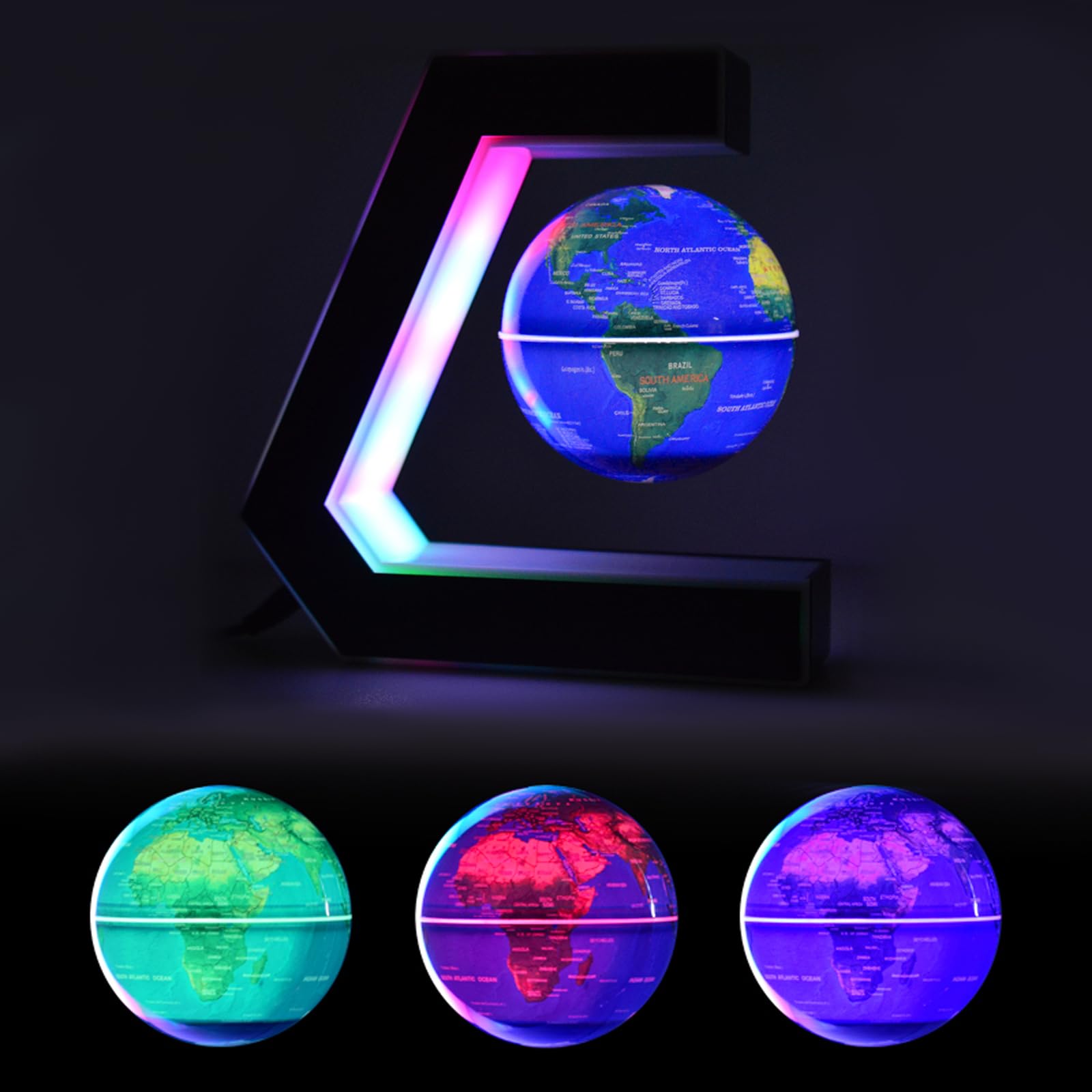 BEBEVOGUE Personalized Magnetic Levitation Floating Globe with LED Light Anti Gravity Color Changing World Globe for Office Home Desk Gadget Decor Cool Birthday Gift for Men Kids Boss Boys