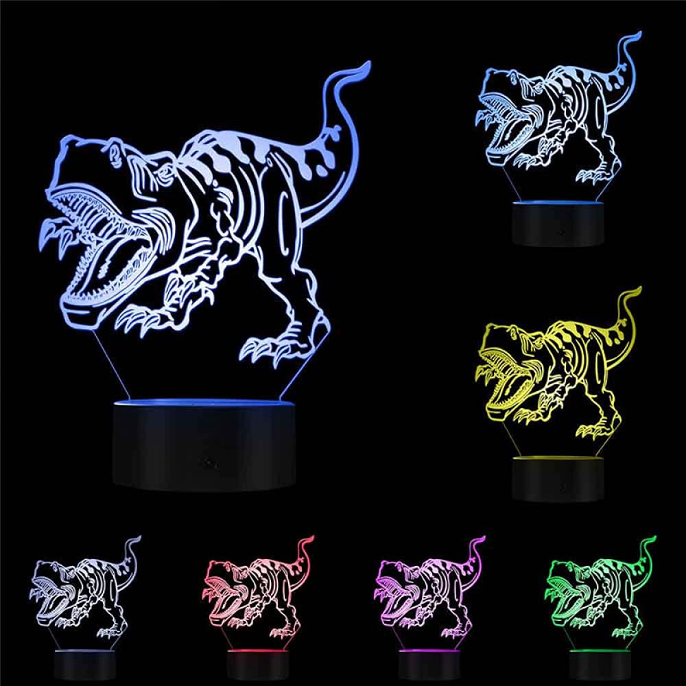 ELD Lámpara de Escritorio LED de acrílico estéreo 3D Dinosaurio Tyrannosaurus Forma Luz Visual USB Touch Color Que Cambia la luz Nocturna 7 Colores Que cambian el Regalo del día de los niños