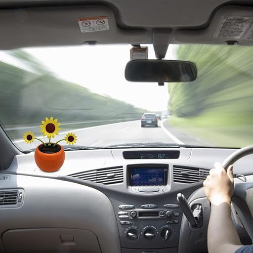 Miniatura 7 de Naysku Flores solares bailarinas | Adorno solar de girasol para automóvil, juguete portátil de cabeza agitadora, decoración reutilizable de tablero