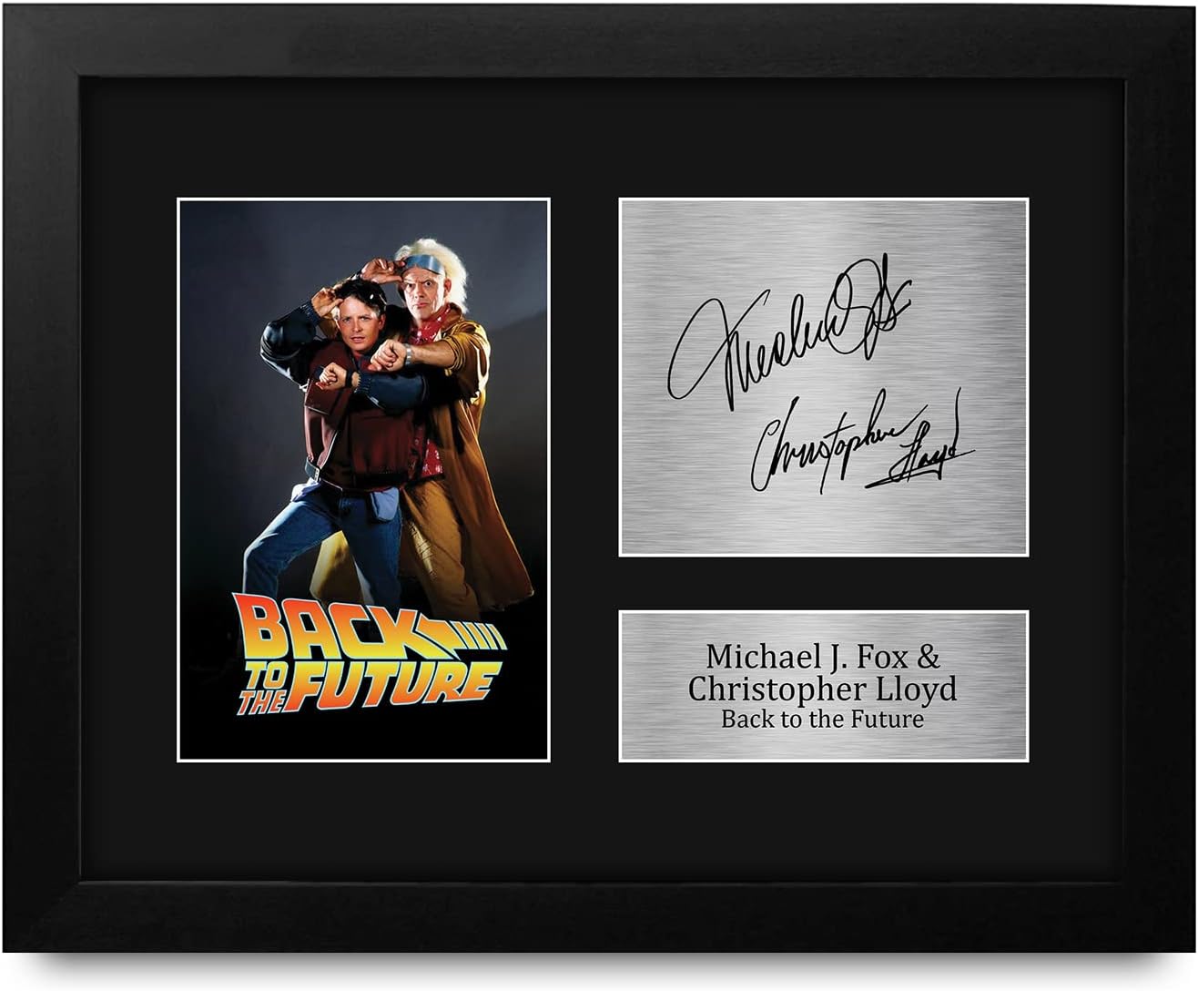 HWC Trading Back to the Future Printed Autograph USL Framed Signed Michael J Fox Christopher Lloyd Print Photo Picture Display - US Letter Size