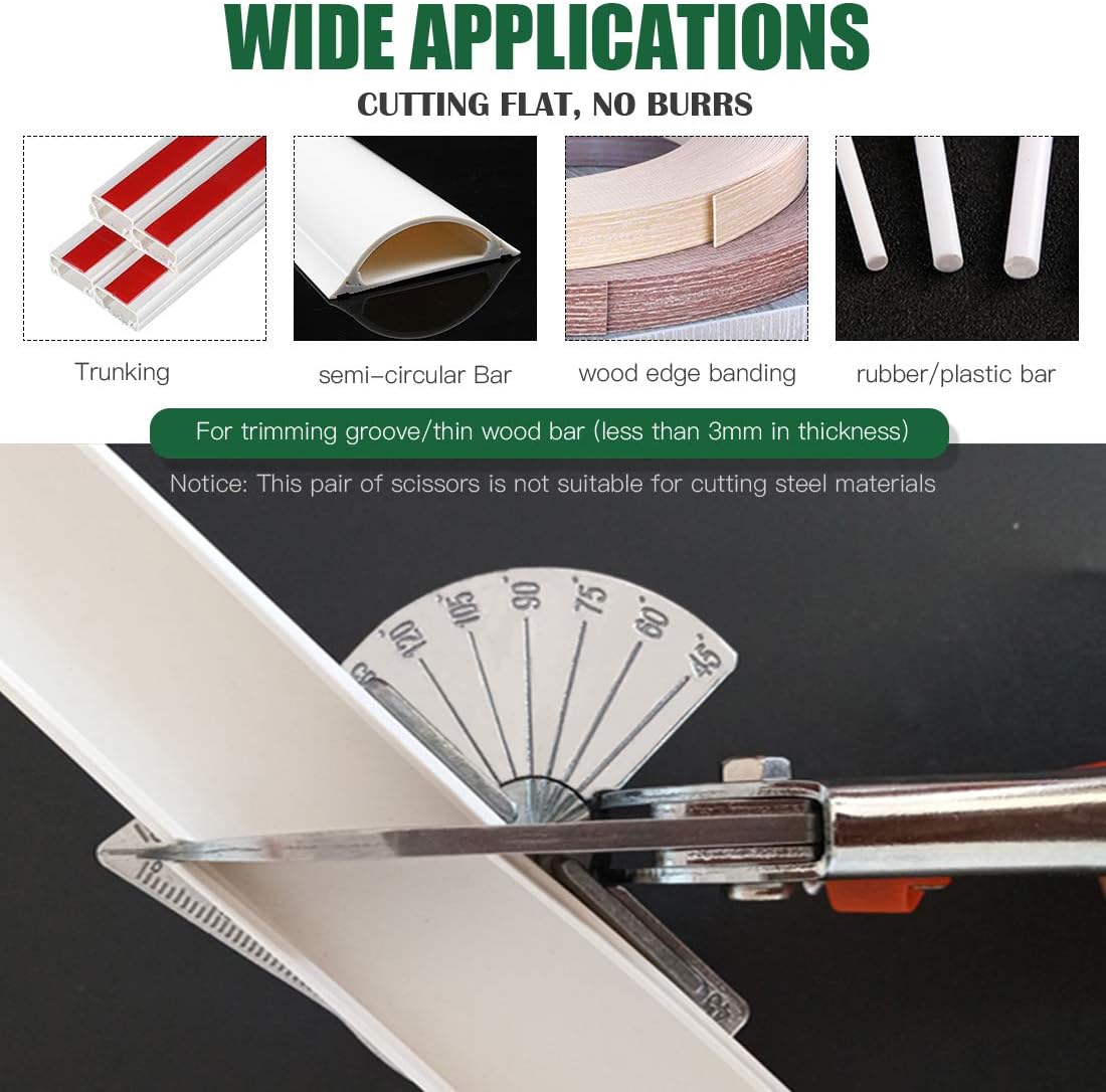 Keadic Multi Angle Miter Shear Cutter with Wrench and 5Pcs Upgrade Spare Blades, 45-135 Degree Adjustable Angle Scissors Trim Shears Tools Quarter Round Cutting Tool for Vinyl Wood Molding Trim