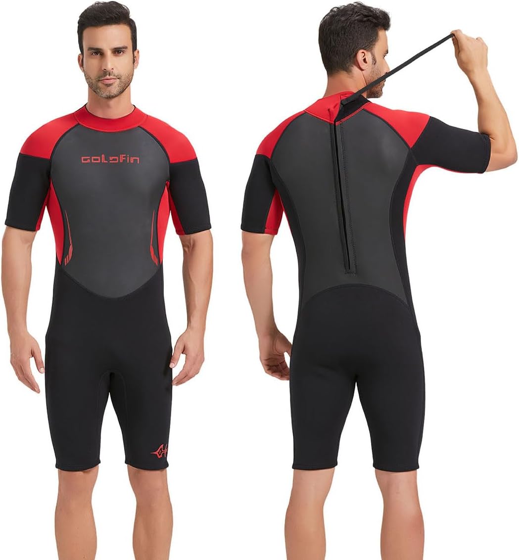 GoldFin Mens Wetsuit, 3mm Shorty Back Zip Wetsuits for Men