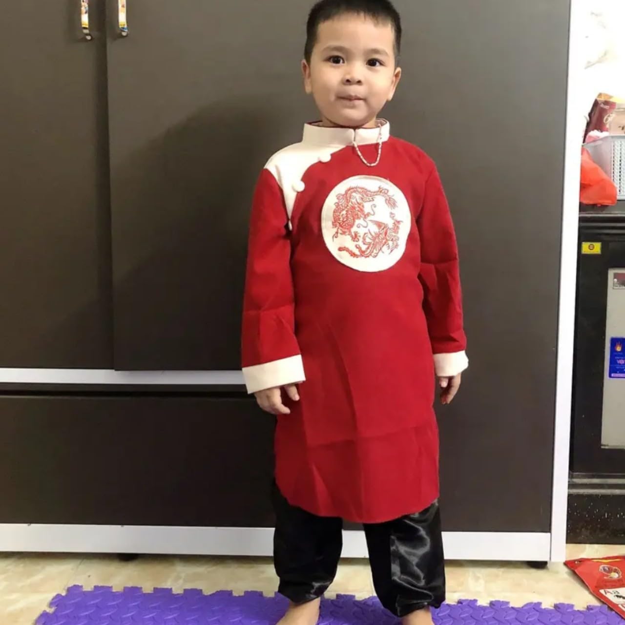 Vietnamese Traditional Boys Ao Dai Set, Velvet Fabric, 1 Ao Dai Set Including Ao Dai and Pants