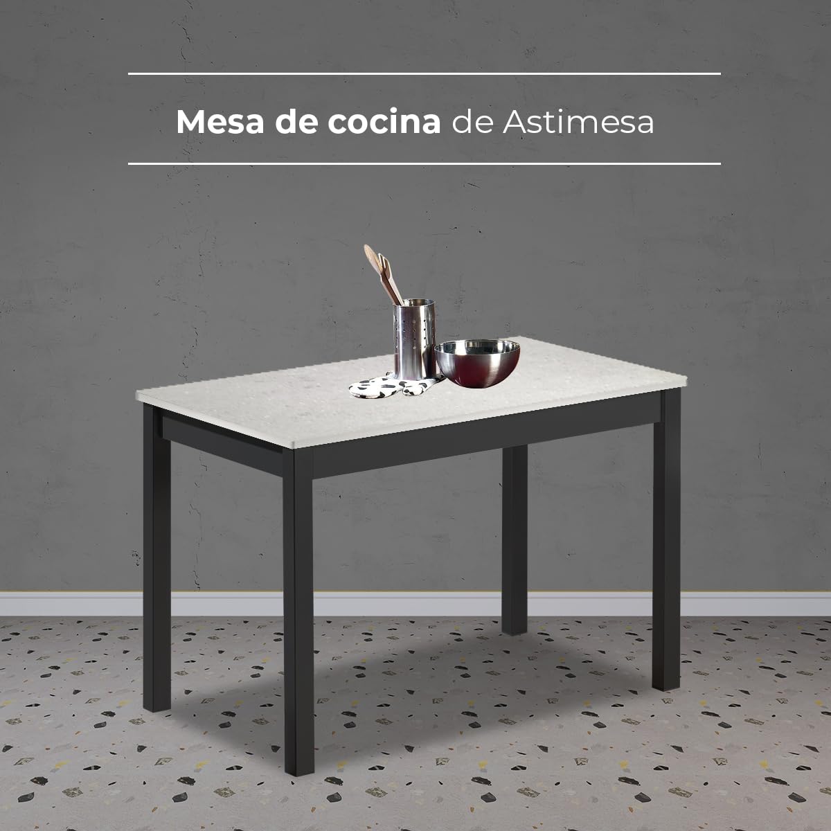 ASTIMESA Mesa de Cocina - Tapa laminada Color Niebla - Estructura Negra - Medida: 100x60 cm