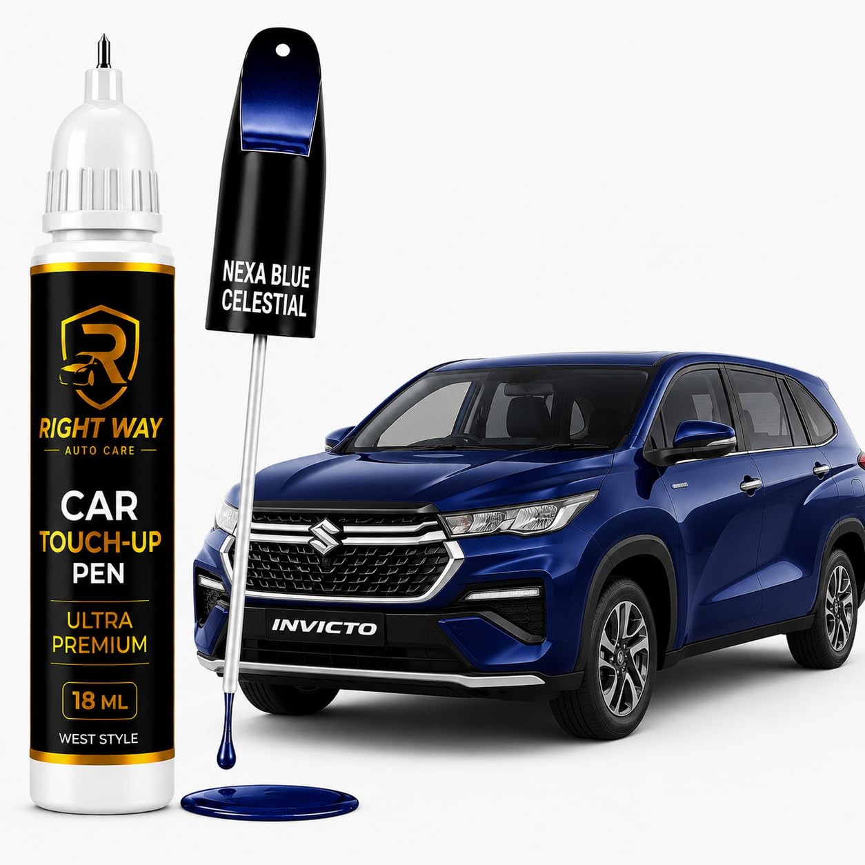 RIGHT WAY® Maruti Suzuki Invicto Celestial Blue (WBH) Touch Up Paint Pen | OEM Factory Color Match | Car Scratch Repair | Stone Chip & Paint Chip Fix | Quick Dry High Gloss Finish | DIY Automotive Paint Repair | 18ml | Celestial Blue (WBH)-image-6