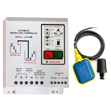 Microtail Fully Automatic Water Level Controller with sensor for submersible pumps having button type multi capacitors starters