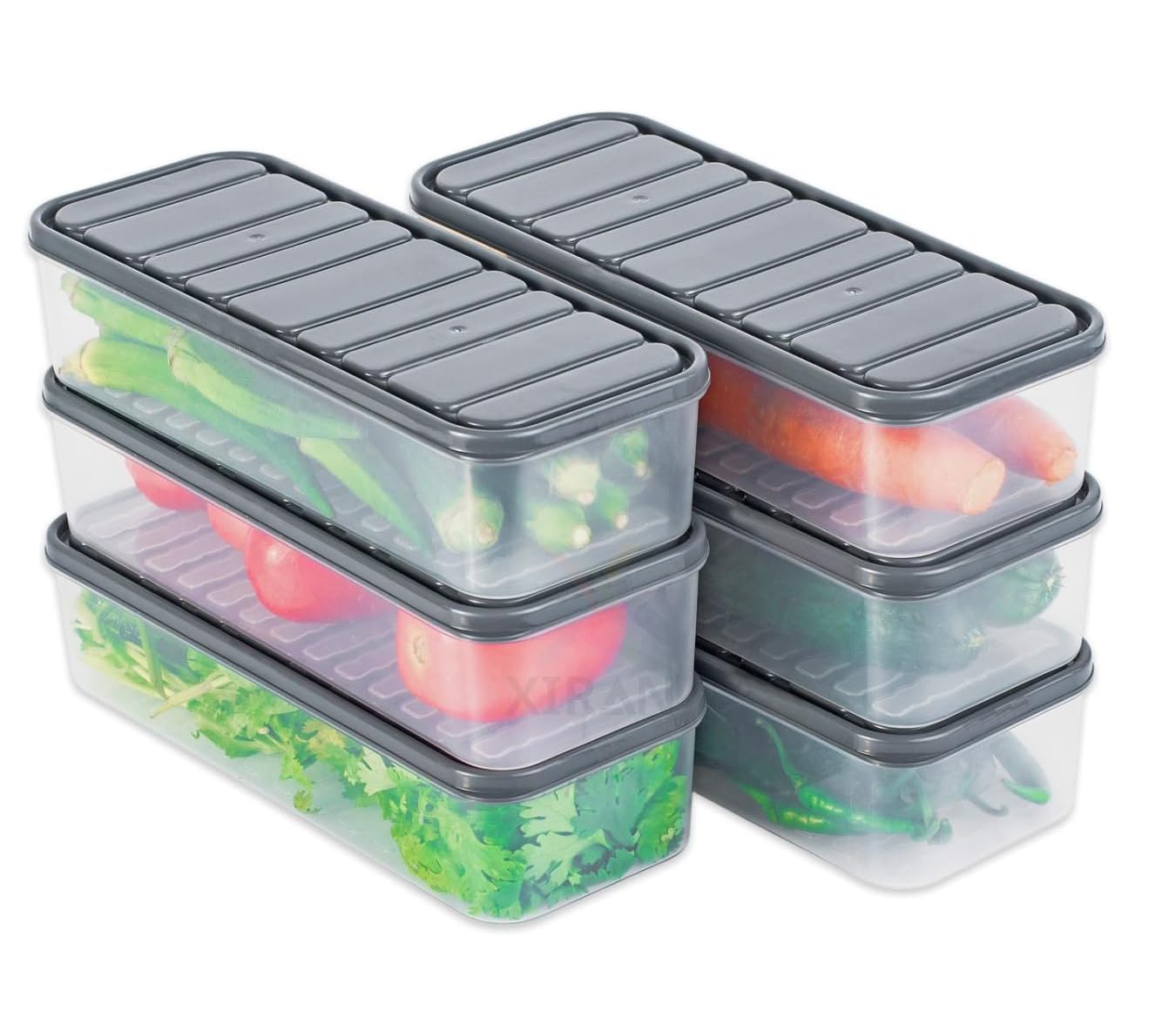 Xiran Airtight Fridge Storage Containers, Fridge Organiser Storage Boxes, Storage Containers Set for Kitchen, Food-Grade Fridge Storage Boxes, Kitchen Accessories Items for Home (1200ML, Pack of 6)