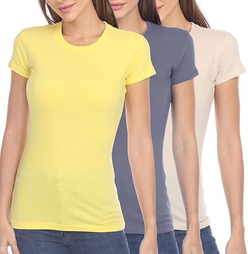 Camisas de manga corta para mujer, 100% algodón, 3 piezas, ajuste delgado, básico, cuello redondo, peso ligero, tela suave