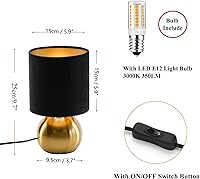Vista 3 de KUNJOULAM Small Bedside Lamp, Mid Century Lamp with Brass Base, Nightstand Table Lamp for Bedroom, Living Room, Bookshelf, Modern Accent Mini Table